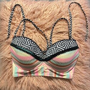 Shade & Shore Aqua and Black Patterned Bikini Top